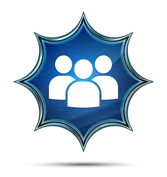 Grupo de usuários ícone mágico vítreo sunburst botão azul — Fotografia de Stock