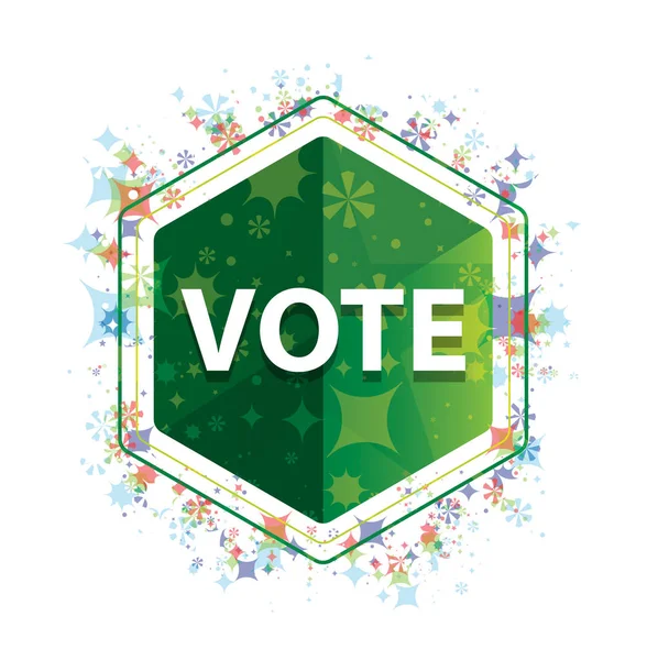 Vote floral plants pattern green hexagon button — 图库照片