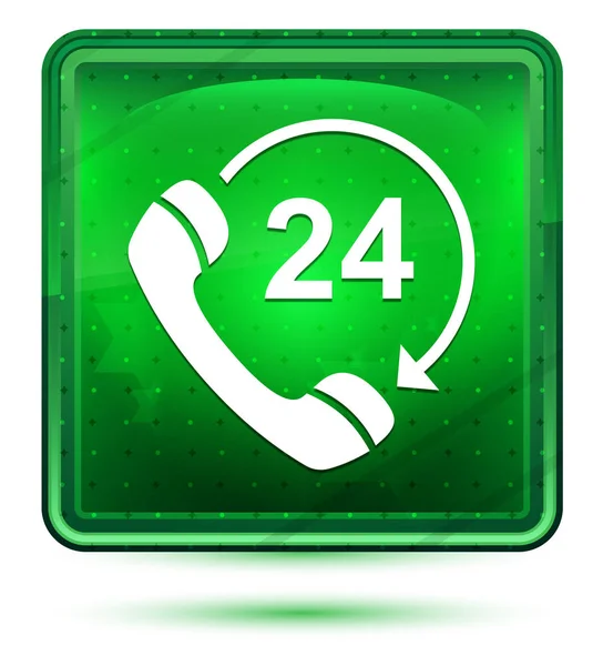 24 jam buka telepon genggam ikon panah neon hijau muda bu — Stok Foto