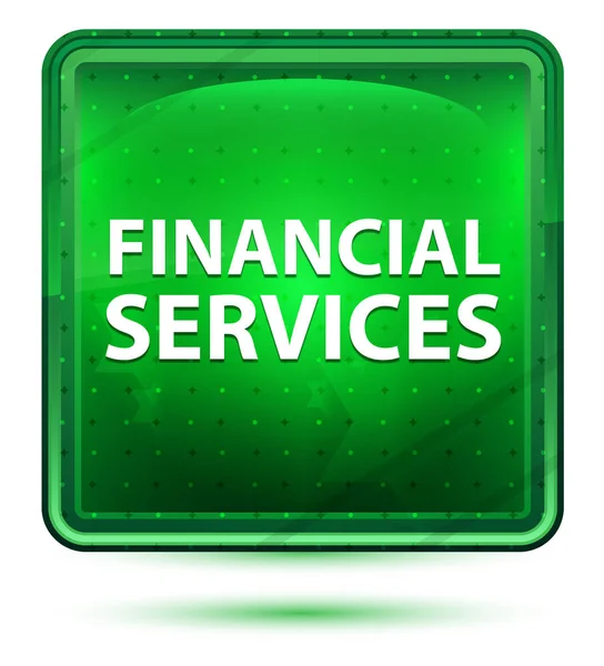Χρηματοοικονομικές υπηρεσίες νέον ανοιχτό πράσινο τετράγωνο κουμπί — Φωτογραφία Αρχείου