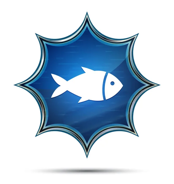 Ícone de peixe mágico sunburst vítreo botão azul — Fotografia de Stock