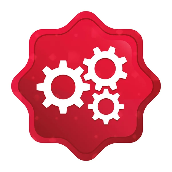 Inställningar Gears Icon Misty Rose Red Starburst klistermärke knapp — Stockfoto