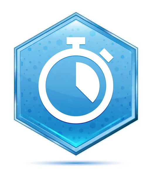 Kronometre simgesi kristal mavi altıgen düğmesi — Stok fotoğraf