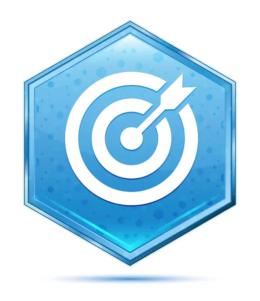 Ikona cíle šipky křišťálové tlačítko s modrým šestihranem — Stock fotografie
