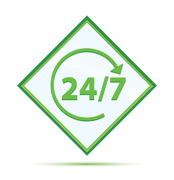 24 / 7 girar icono de flecha moderna abstracta botón de diamante verde — Foto de Stock