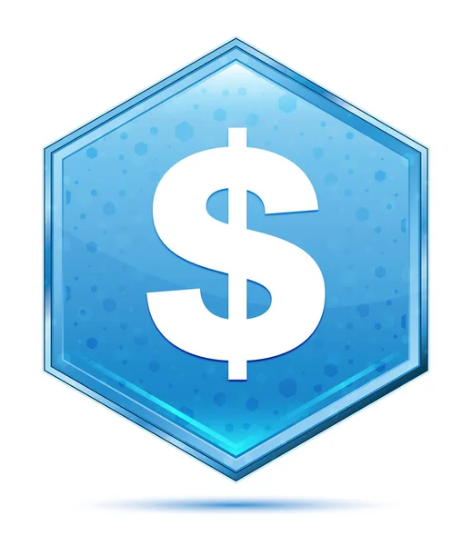 Символ доллара кристально голубая шестиугольная кнопка — стоковое фото