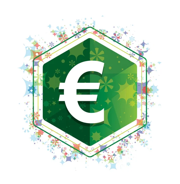 Знак евро иконка цветочные растения рисунок зеленый шестиугольник кнопки — стоковое фото