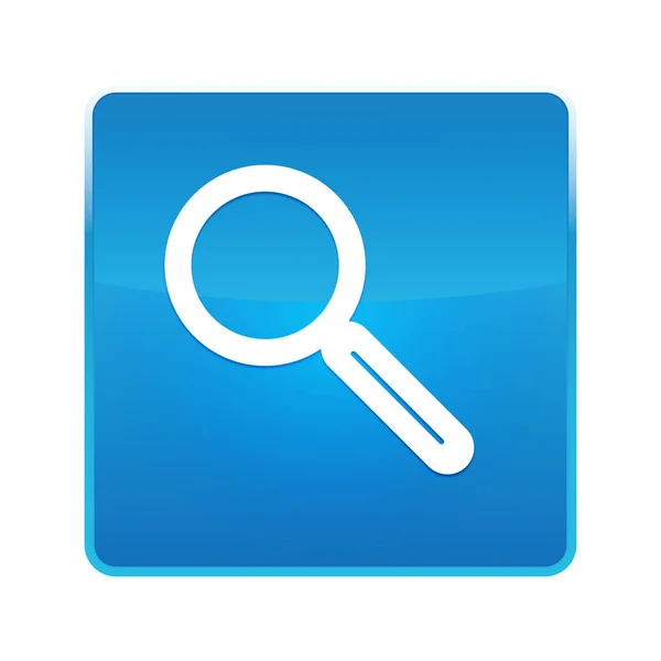 Forstørrelsesglas ikon skinnende blå firkant knap - Stock-foto