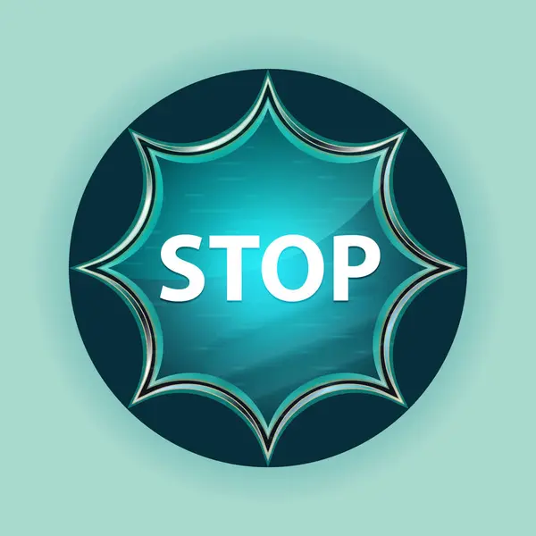 Stop magical glassy sunburst blue button sky blue background — Stock Photo, Image