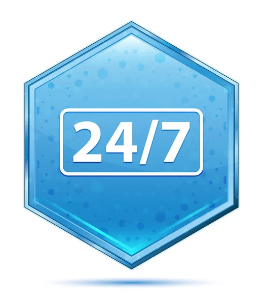 24/7 ikon kristály kék hatszög gomb — Stock Fotó