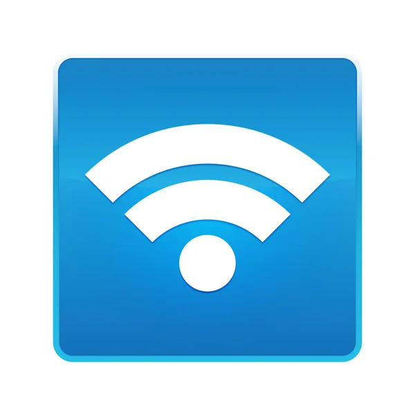 WiFi kutsal kişilerin resmi parlak mavi kare düğme — Stok fotoğraf