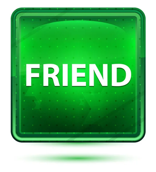 Friend Neon Light Green Square Button — Stock Photo, Image