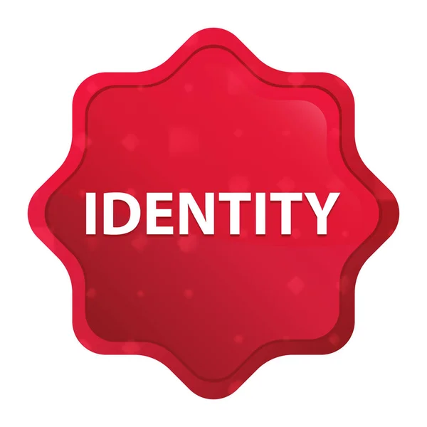 Identity misty rose red starburst sticker button — Stock Photo, Image