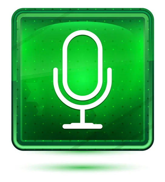 Microphone icon neon light green square button — Stock Photo, Image