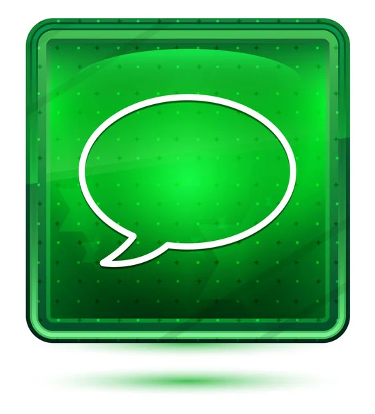 Chat bubble icon neon light green square button — Stock Photo, Image