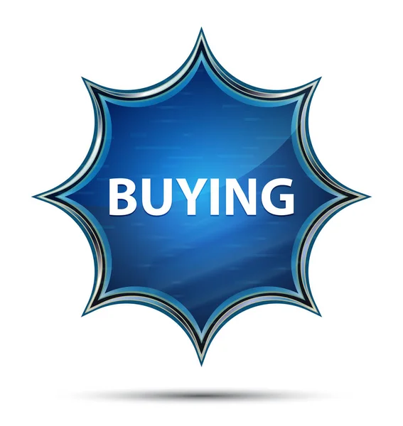 Buying magical glassy sunburst blue button — Stock Photo, Image