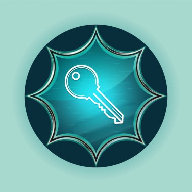 Anahtar simgesi büyülü camsı güneş patlaması mavi düğme gökyüzü mavi arka plan