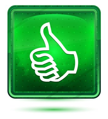 Thumbs up simgesi neon açık yeşil kare düğmesi