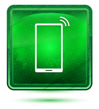 Smartphone ağ sinyal simgesi neon açık yeşil kare düğmesi
