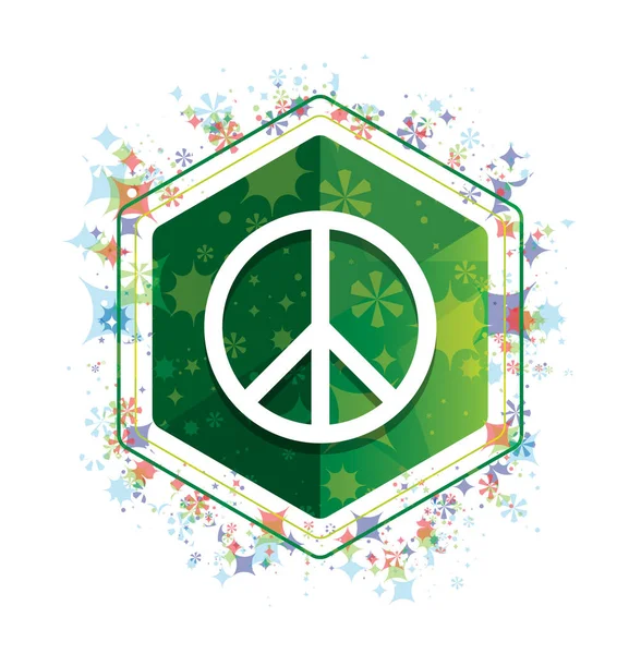 Peace sign icon floral plants pattern green hexagon button