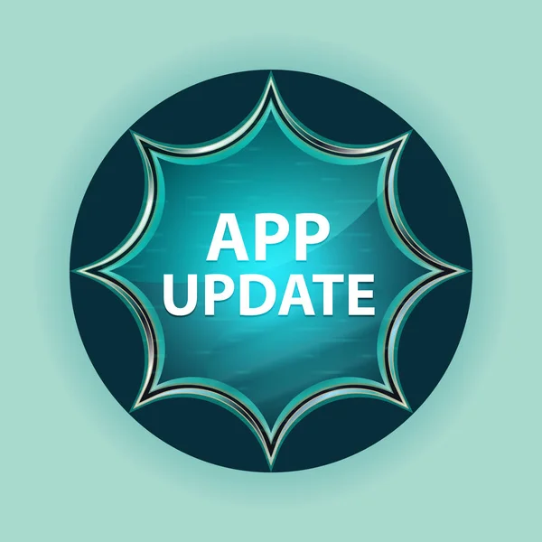 App-Update magische glazig Sunburst blauwe knop hemelsblauw backgrou — Stockfoto