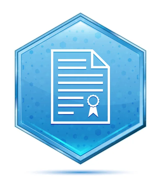 Certificado icono de papel cristal azul hexágono botón —  Fotos de Stock
