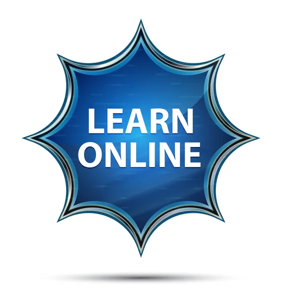 Learn Online magical glassy sunburst blue button