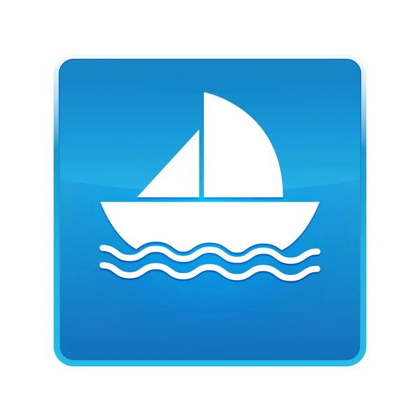 Sailboat icon shiny blue square button — Stock Photo, Image