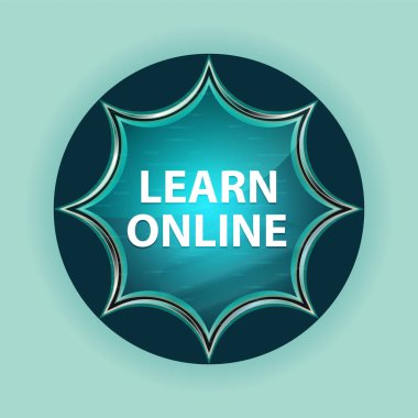 Öğrenin Online büyülü camsı güneş patlaması mavi düğme gökyüzü mavi backgr