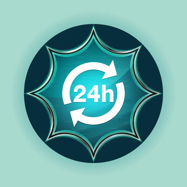 24 horas ícone de atualização mágica sunburst vítreo azul botão céu blu — Fotografia de Stock