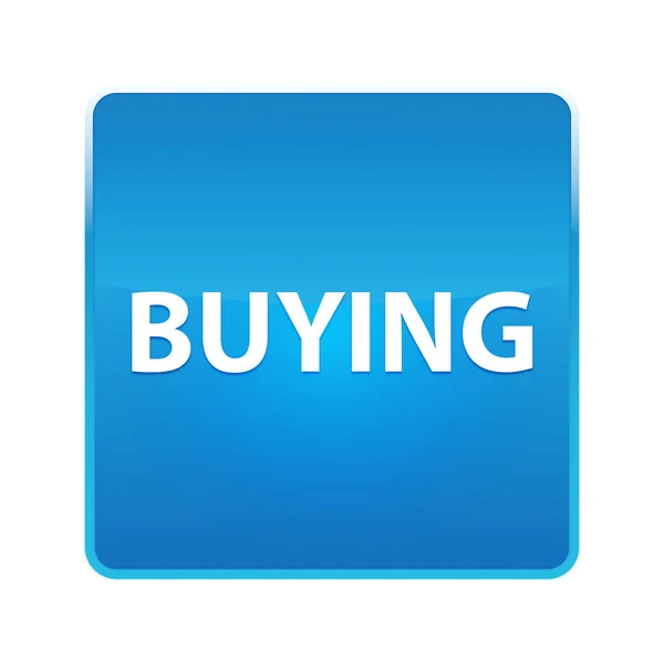 Αγοράζοντας γυαλιστερό μπλε κουμπί Τετραγωνικού — Φωτογραφία Αρχείου