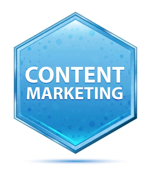 Marketing de conteúdo cristal botão hexágono azul — Fotografia de Stock