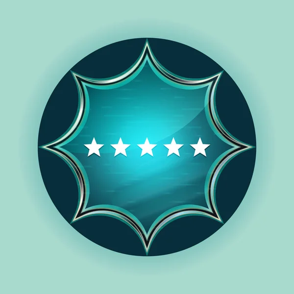 Öt csillag értékelés ikon varázslatos üveges Sunburst kék gomb ég b — Stock Fotó