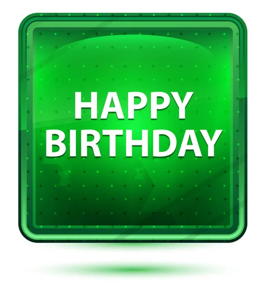 Happy Birthday Neon Light Green Square Button