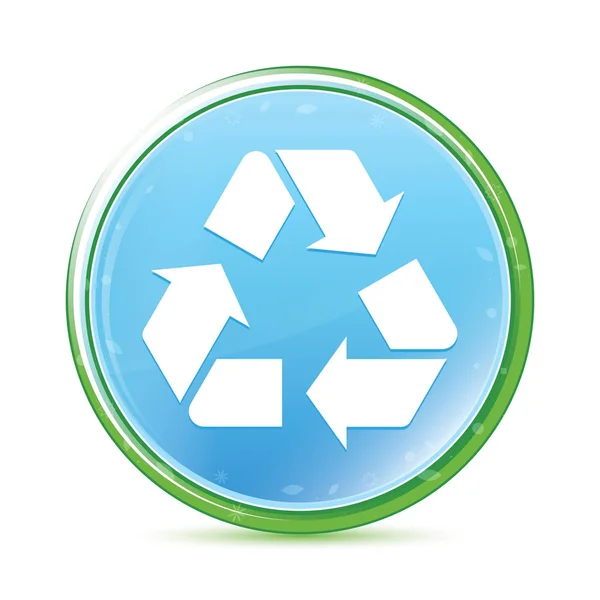 Recyceln Symbol natürlichen aqua cyan blauen runden Knopf — Stockfoto