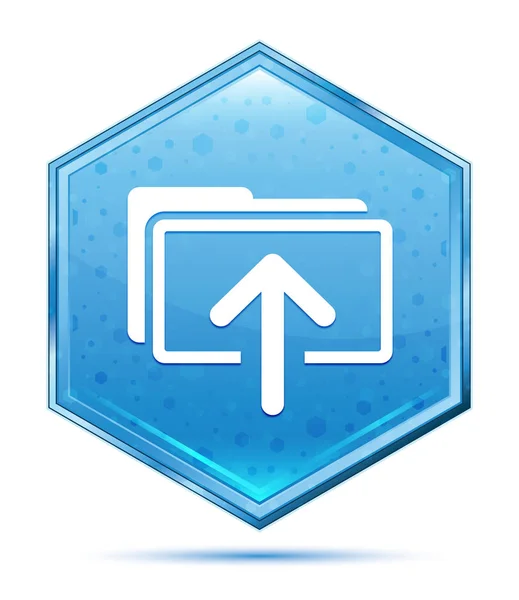 Subir archivos icono cristal azul botón hexágono — Foto de Stock