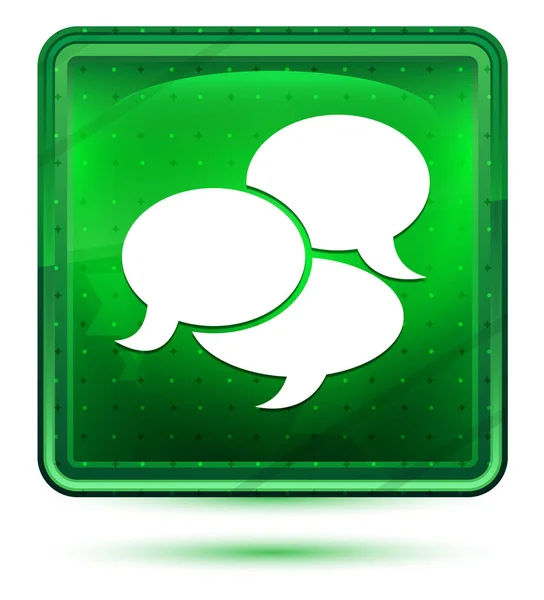 Conversation icon neon light green square button — Stock Photo, Image