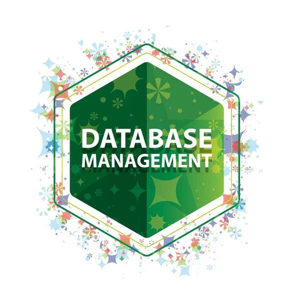 データベース管理花植物パターン緑六角形ボタン — ストック写真