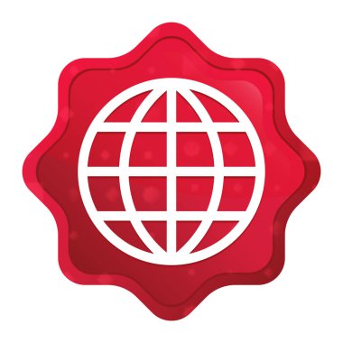 Dünya simgesi sisli kırmızı yıldız patlaması çıkartma düğmesi