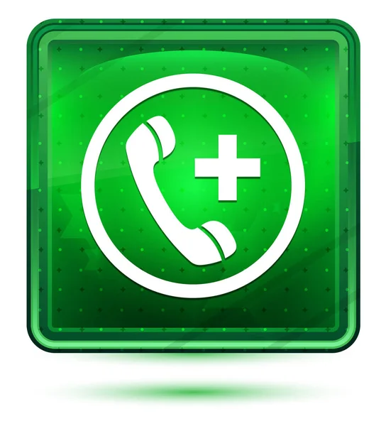 Emergency call icon neon light green square button — Stock Photo, Image