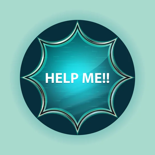 Help Me!! magical glassy sunburst blue button sky blue backgroun — Stock Photo, Image