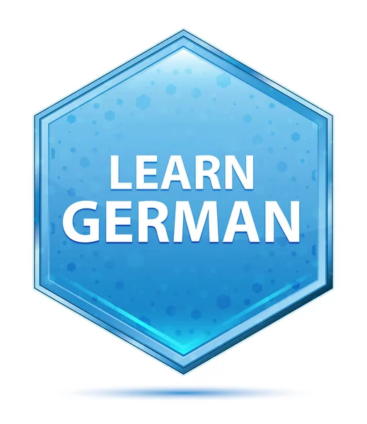 Learn German crystal blue hexagon button — Stock Photo, Image