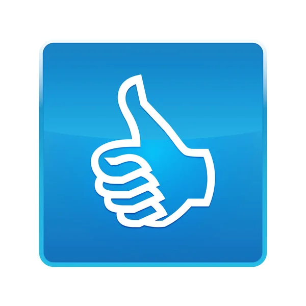 Duim omhoog pictogram glanzende blauwe vierkante knop — Stockfoto