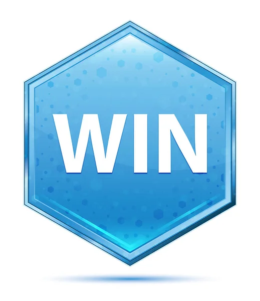 Win crystal blue hexagon button — Stock Photo, Image