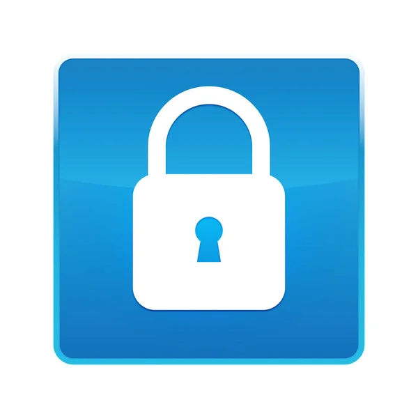 Padlock close icon shiny blue square button — Stock Photo, Image