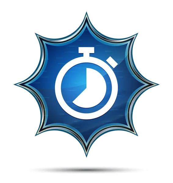 Stoppuhr-Ikone magischer glasiger Sunburst blauer Knopf — Stockfoto