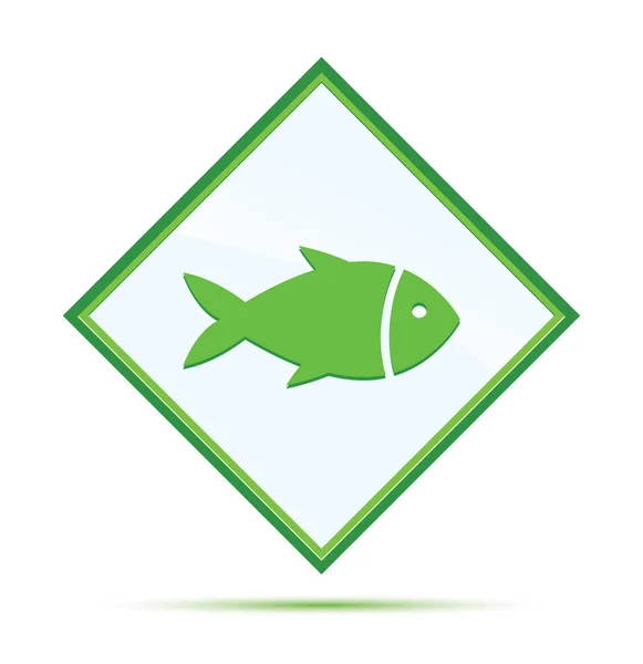 魚のアイコン現代抽象的な緑のダイヤモンドボタン — ストック写真