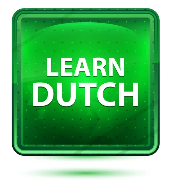 Μάθετε Ολλανδικά νέον φως πράσινο τετράγωνο κουμπί — Φωτογραφία Αρχείου