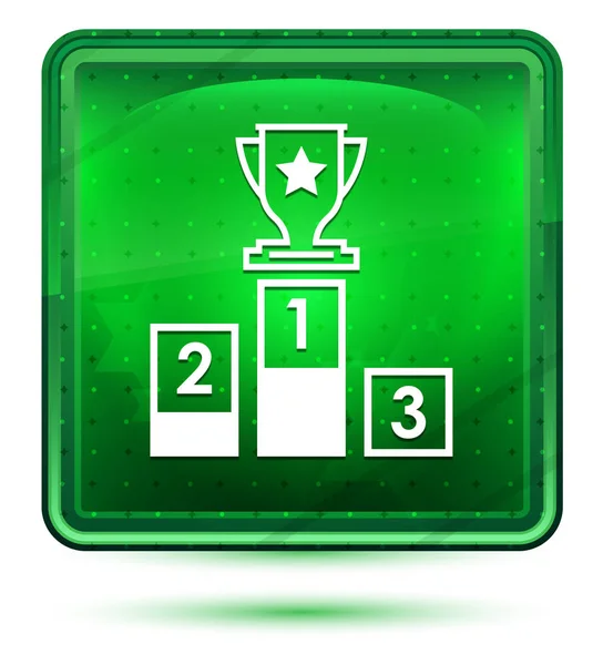 表彰台アイコンネオンライトグリーンの正方形ボタン — ストック写真