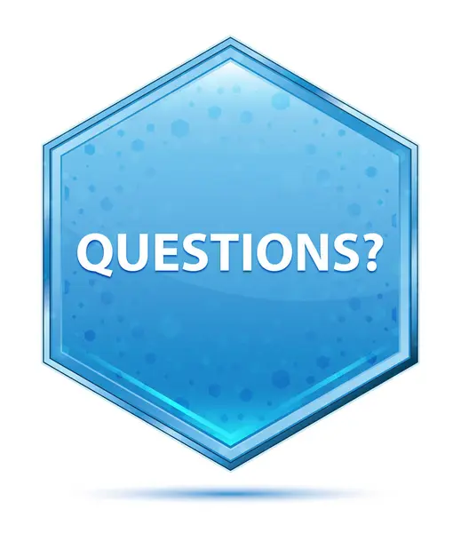 Questions? crystal blue hexagon button — Stock Photo, Image